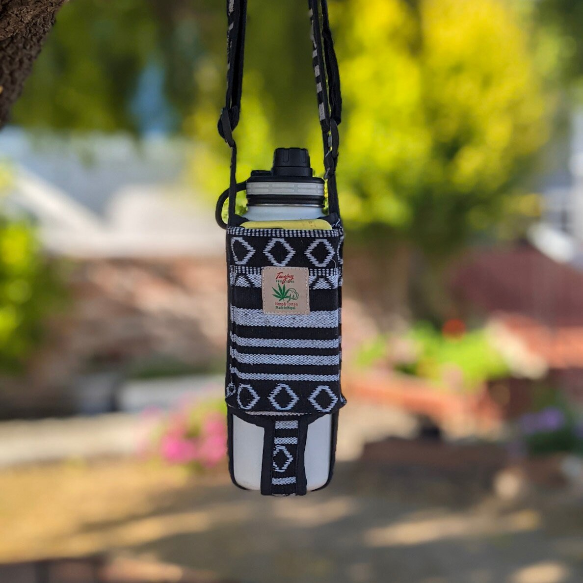 Hemp Cotton Water Bottle Carrier Bag with Phone Pocket