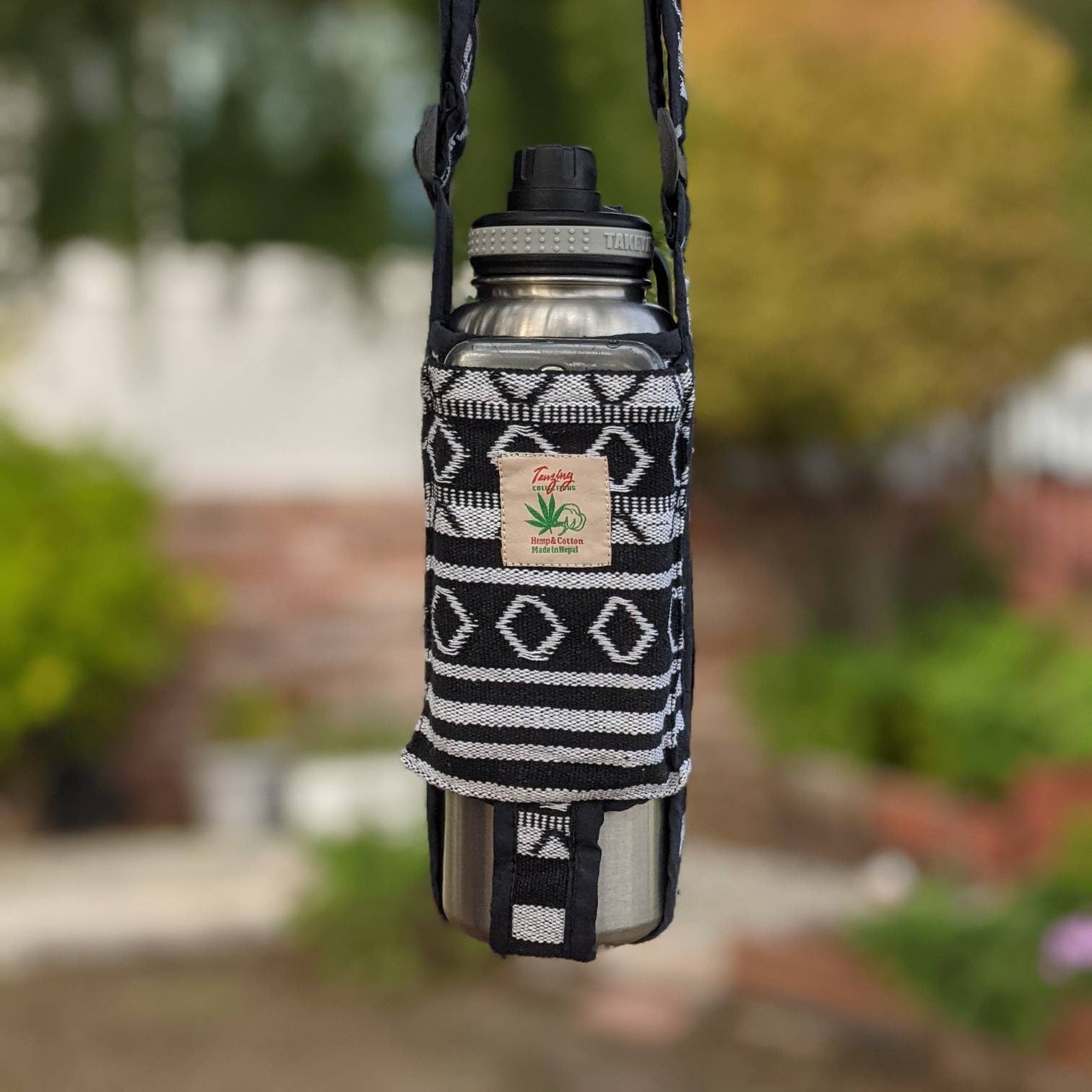 Hemp Cotton Water Bottle Carrier Bag with Phone Pocket