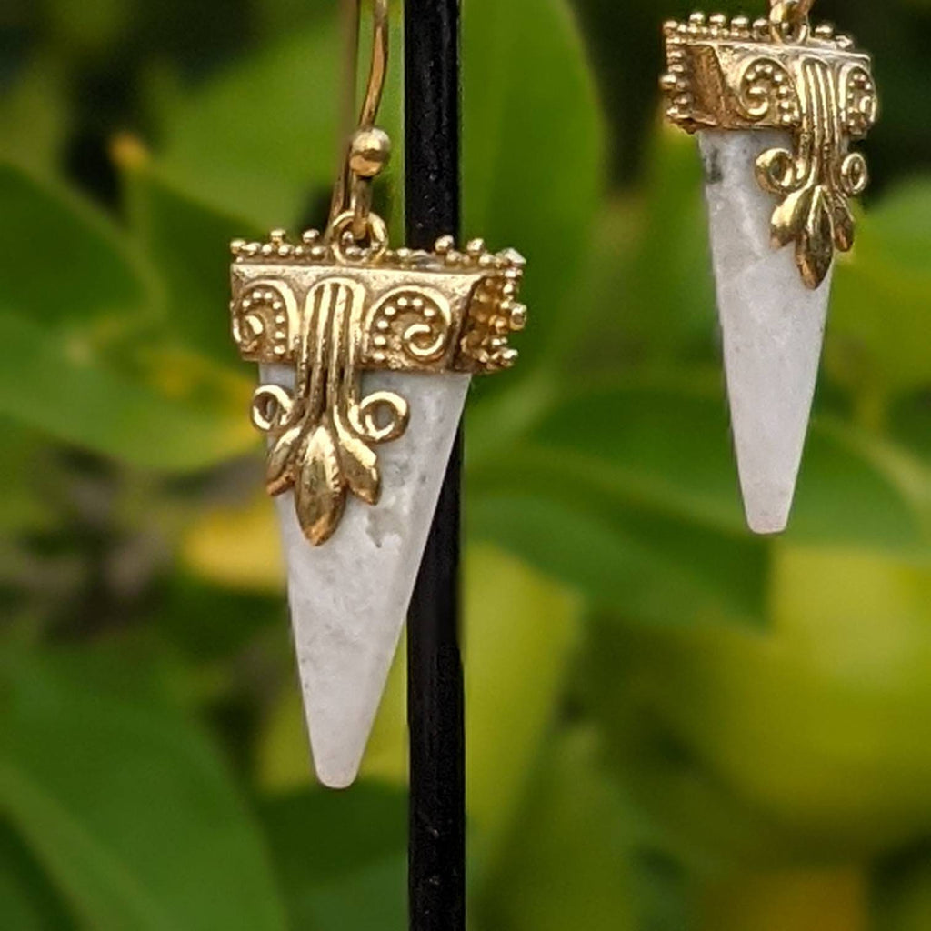 Brass Gemstone Earrings: Turquoise, Moonstone, Tiger Eye, Onyx, Labradorite