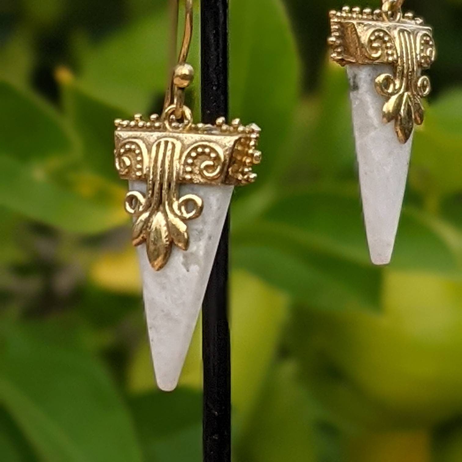 Brass Gemstone Earrings: Turquoise, Moonstone, Tiger Eye, Onyx, Labradorite