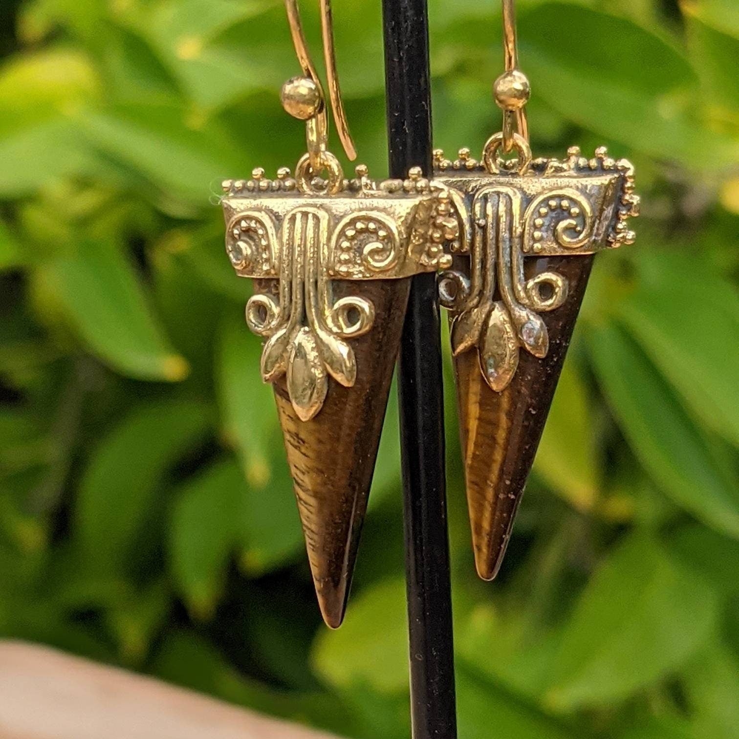 Brass Gemstone Earrings: Turquoise, Moonstone, Tiger Eye, Onyx, Labradorite