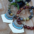 Handmade Brass Hoop Earrings: Boho Gemstone Dangle Earrings
