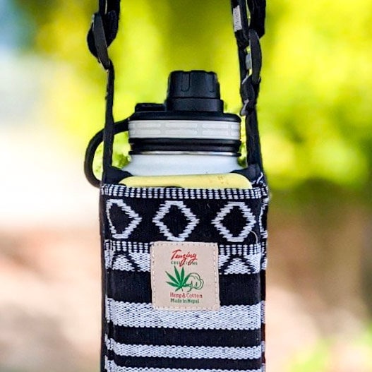 Hemp Cotton Water Bottle Carrier Bag with Phone Pocket