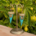 Brass Gemstone Earrings: Turquoise, Moonstone, Tiger Eye, Onyx, Labradorite