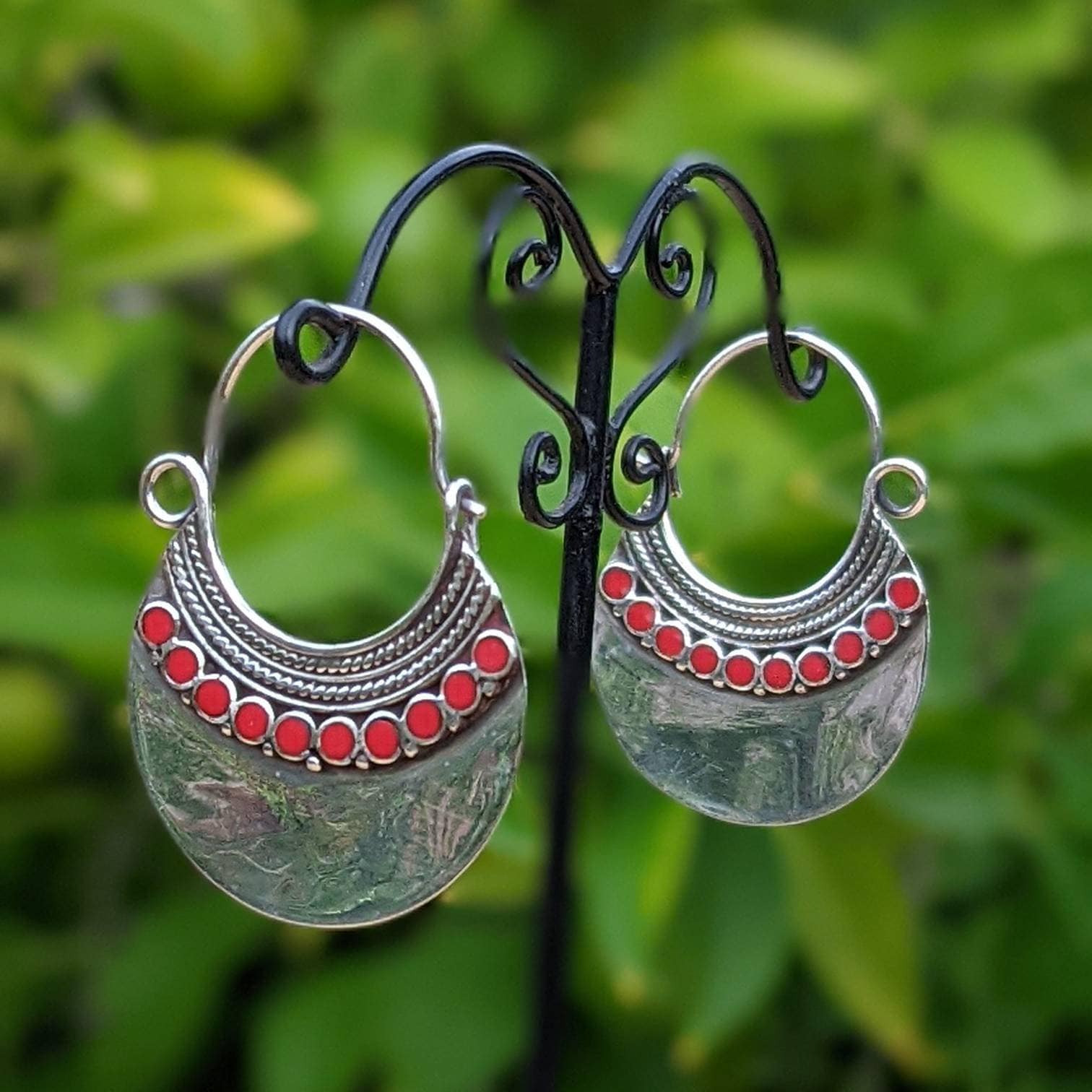 white brass earrings. Handmade ethnic look boho earrings chooses of stone. Any occasion