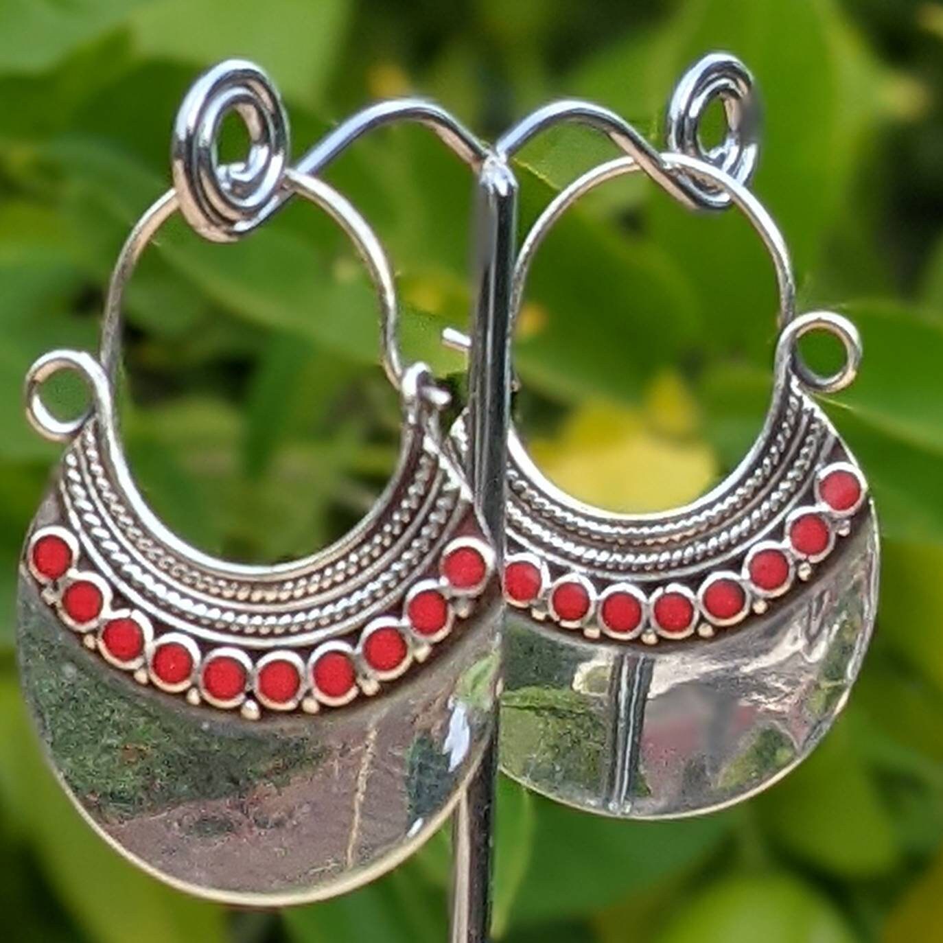white brass earrings. Handmade ethnic look boho earrings chooses of stone. Any occasion