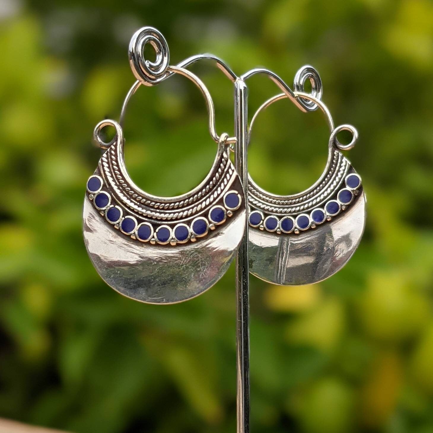 white brass earrings. Handmade ethnic look boho earrings chooses of stone. Any occasion