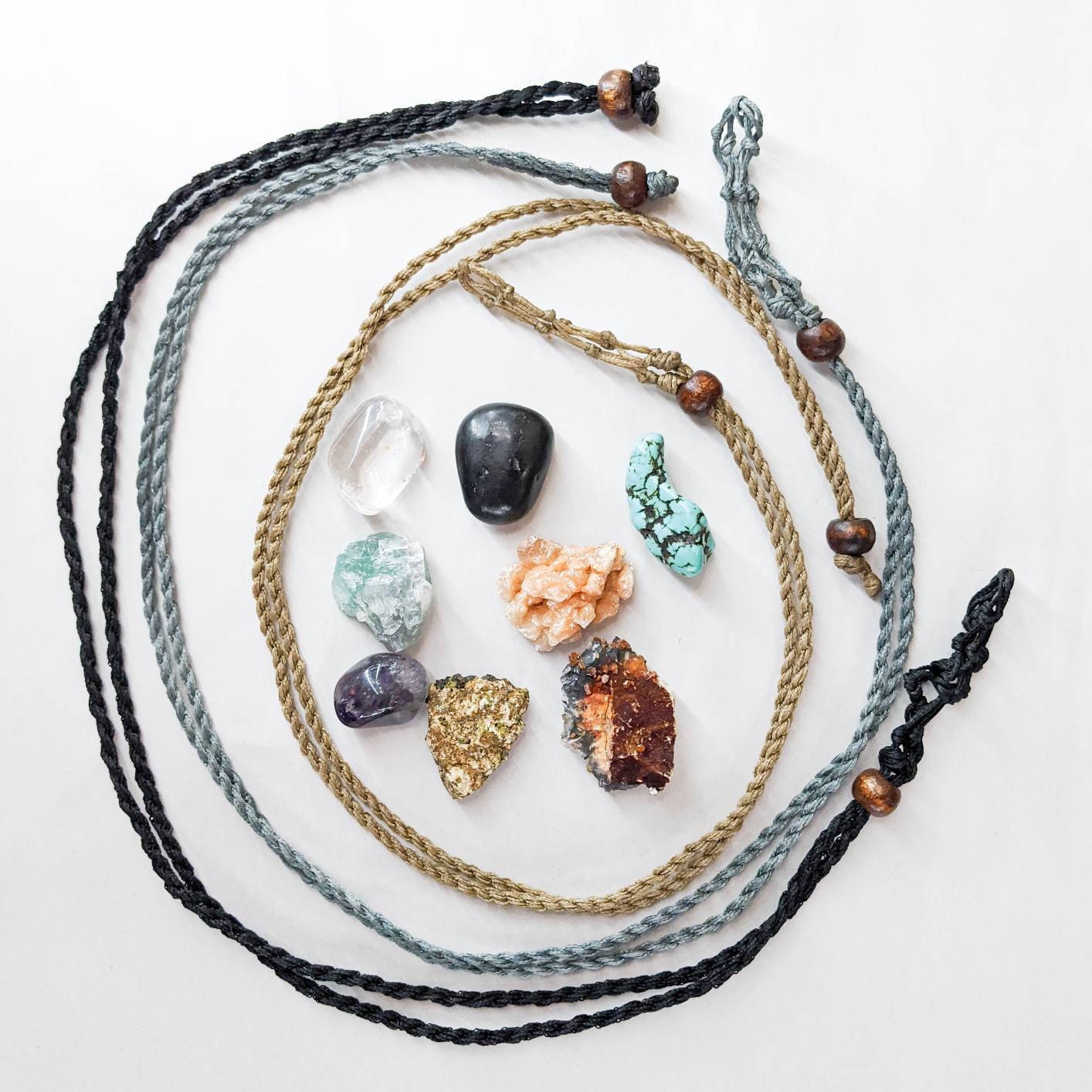 macramé pouches Crystal Holder necklace large size