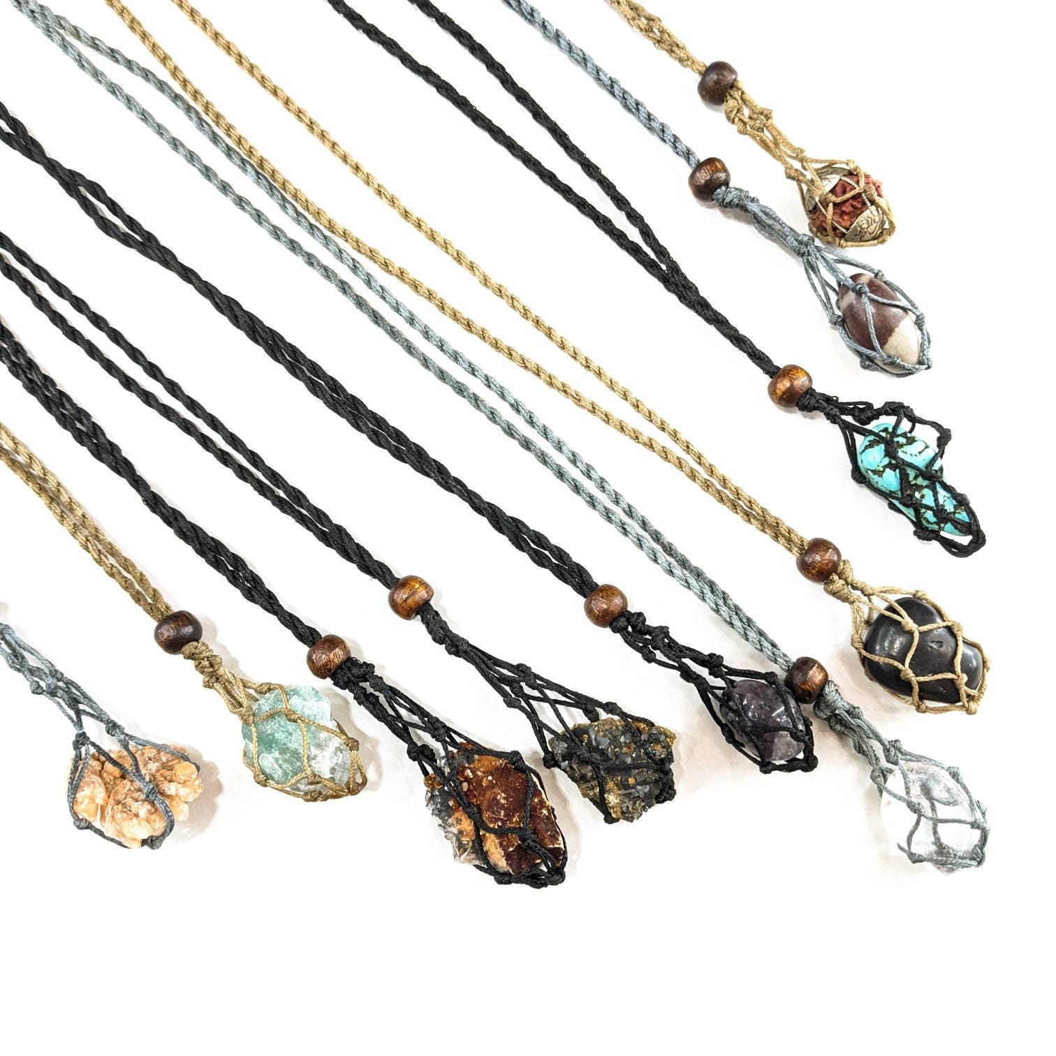 macramé pouches Crystal Holder necklace large size