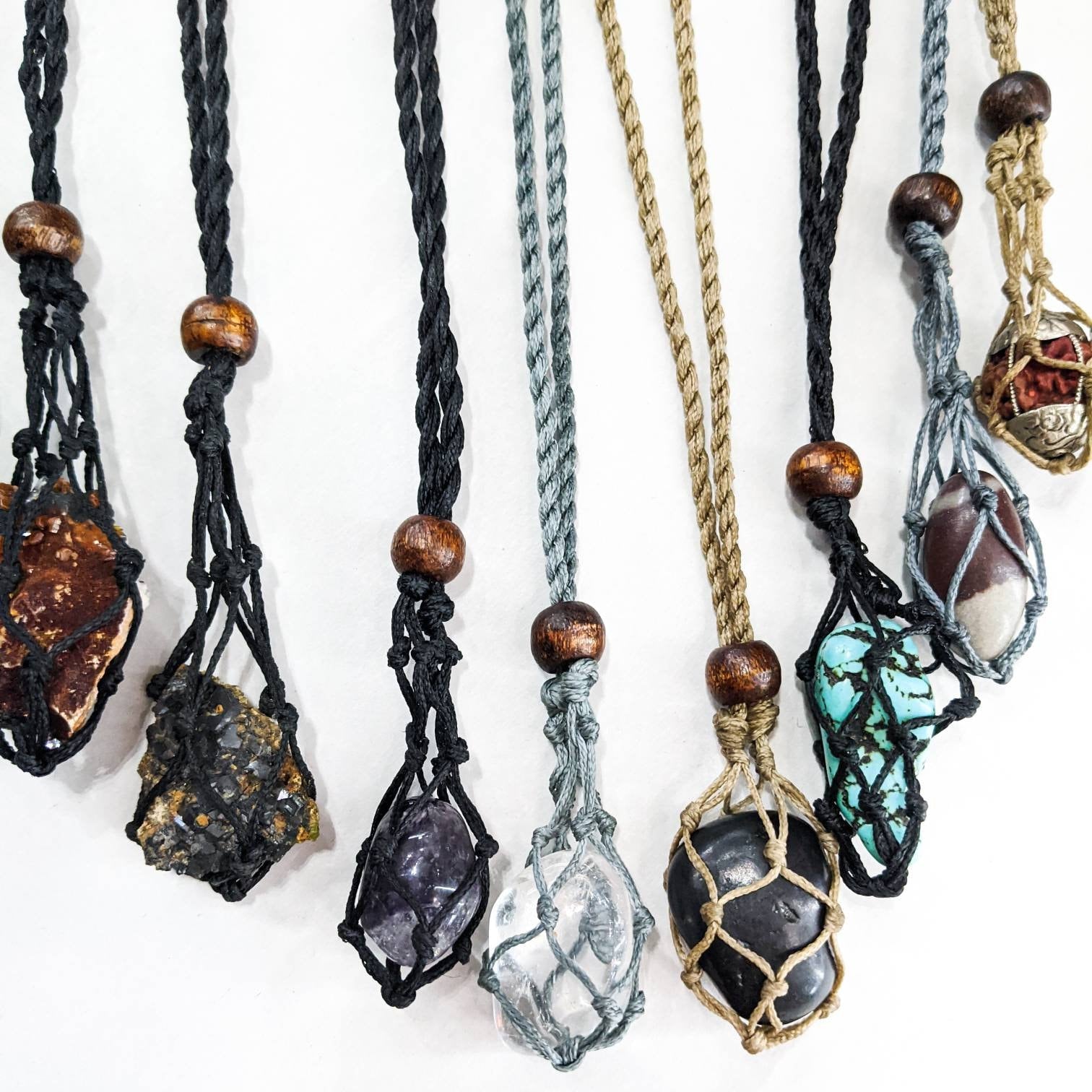 macramé pouches Crystal Holder necklace large size