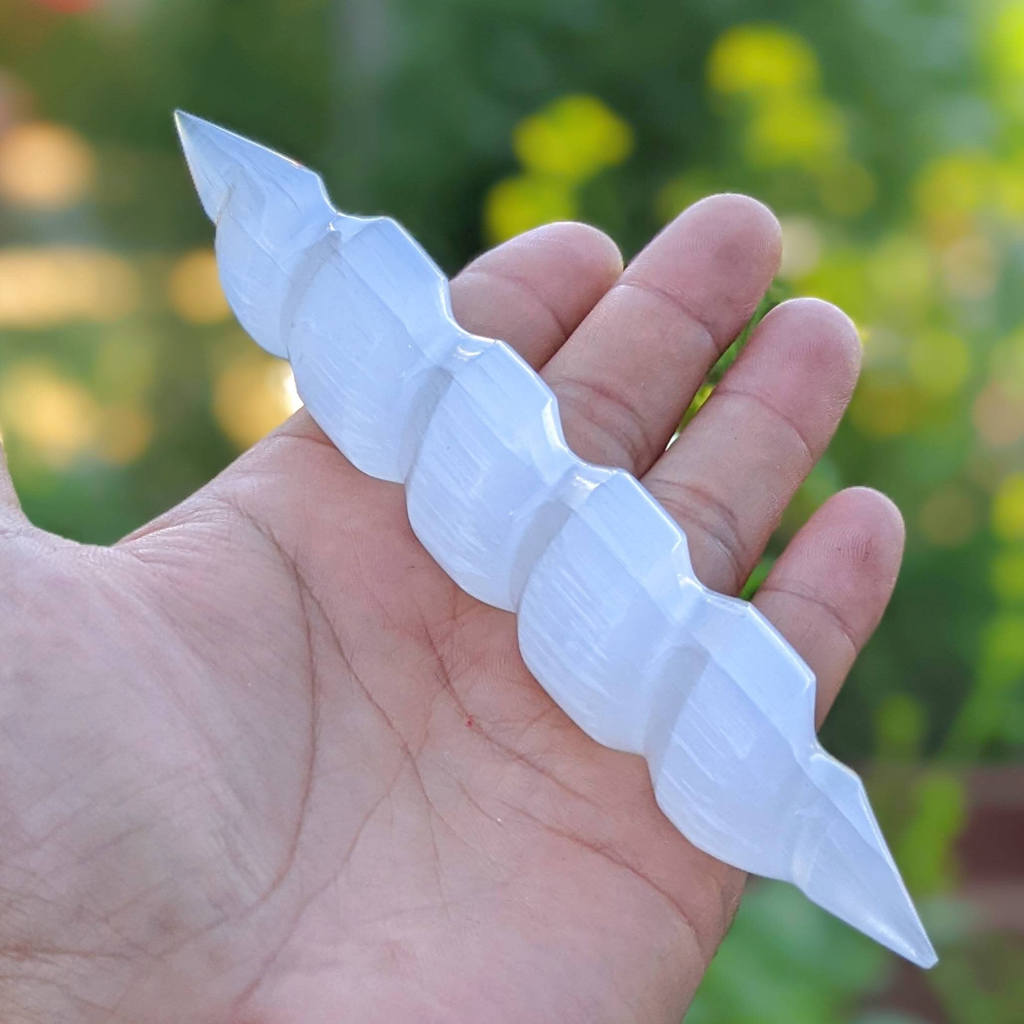 6-8" Spiral Faceted Selenite Crystal Massage Wand