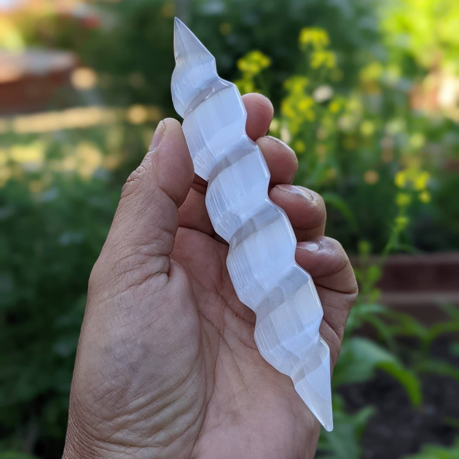 6-8" Spiral Faceted Selenite Crystal Massage Wand