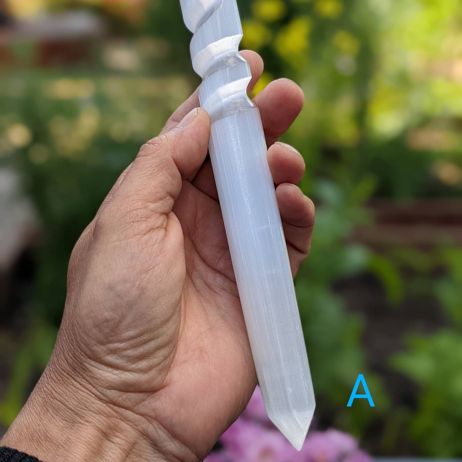 6-8" Spiral Faceted Selenite Crystal Massage Wand
