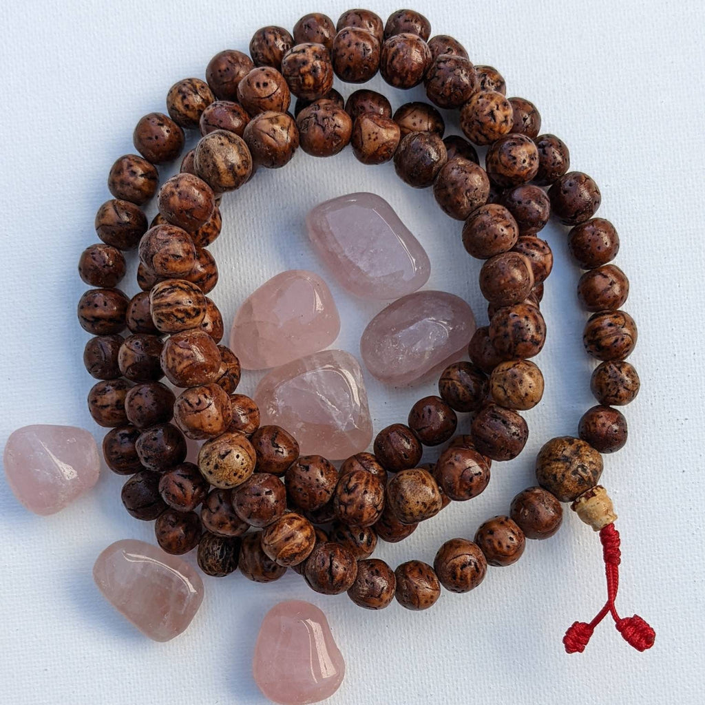 Bodhi Seed Mala Necklace: 108 Beads, Phoenix Eye, 20 Inch