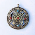 Double Sided Om Dorjee Tibetan Pendant: Brass Filigree Amulet