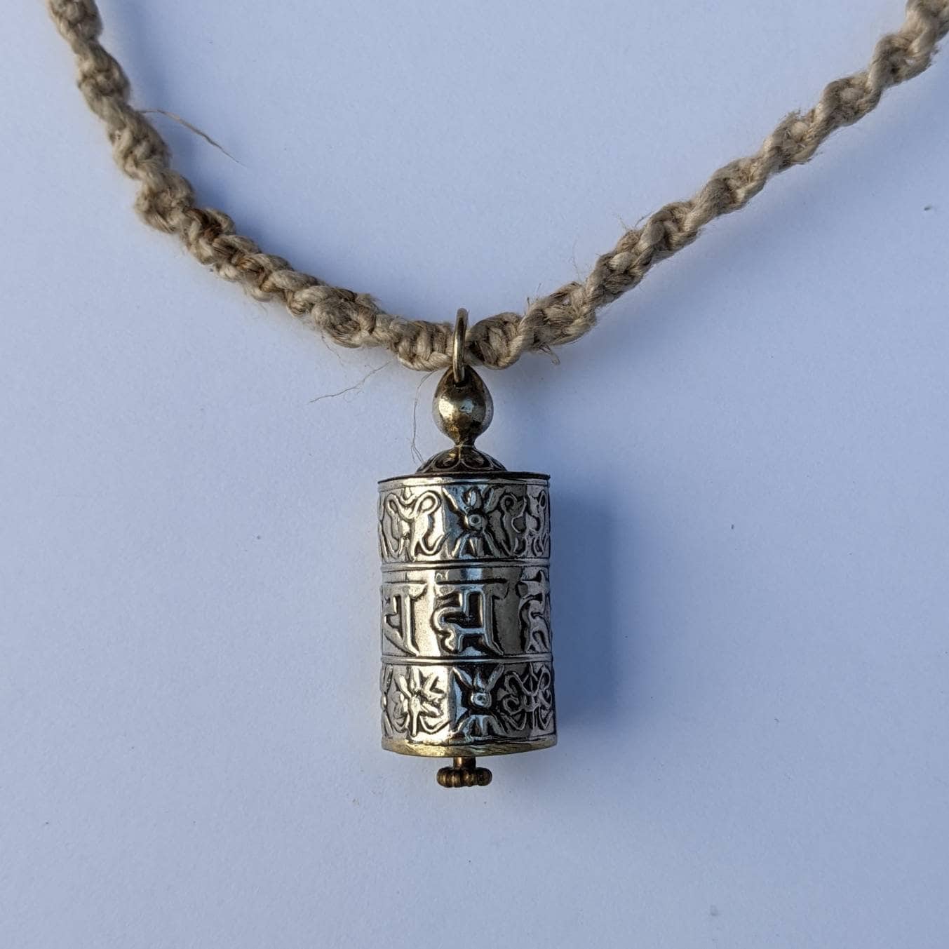 Hand made Tibetan Om Mantra carved prayer wheel Key or charm pendant