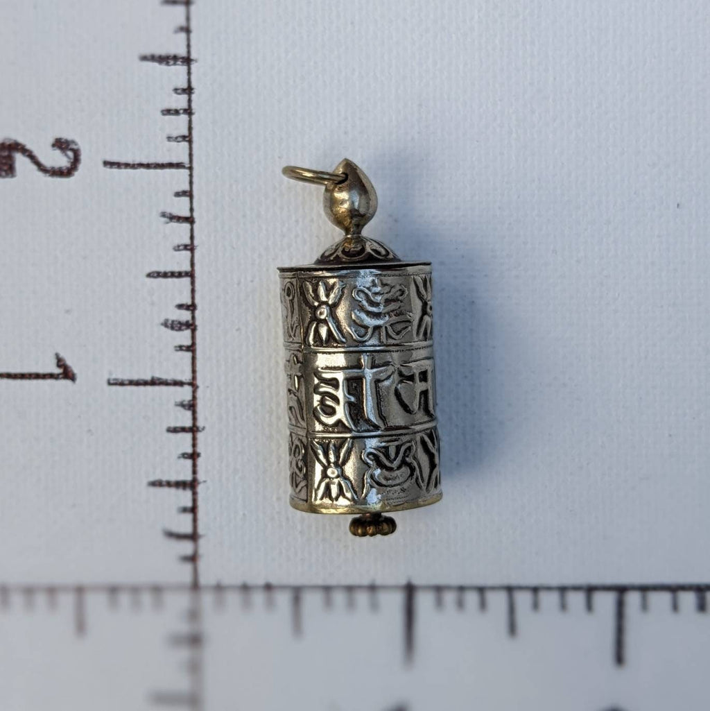 Hand made Tibetan Om Mantra carved prayer wheel Key or charm pendant