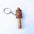 Hand made Tibetan Om Mantra carved wooden prayer wheel Key or charm pendant