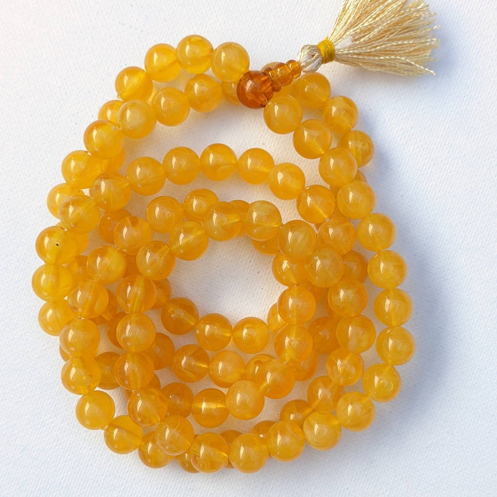 Faux Amber Mala: 108 Bead Buddhist Rosary, Yoga Gift