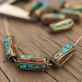 Handcrafted Himalayan Brass Beads: Turquoise Coral Inlay (10pc)