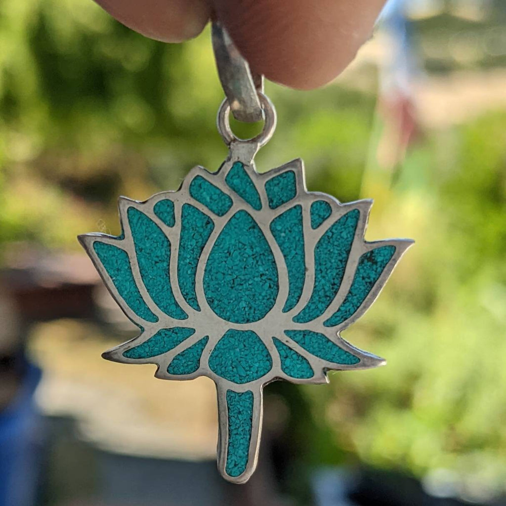 Tibetan Turquoise Lotus Flower Charm: Buddhist Knot Pendant