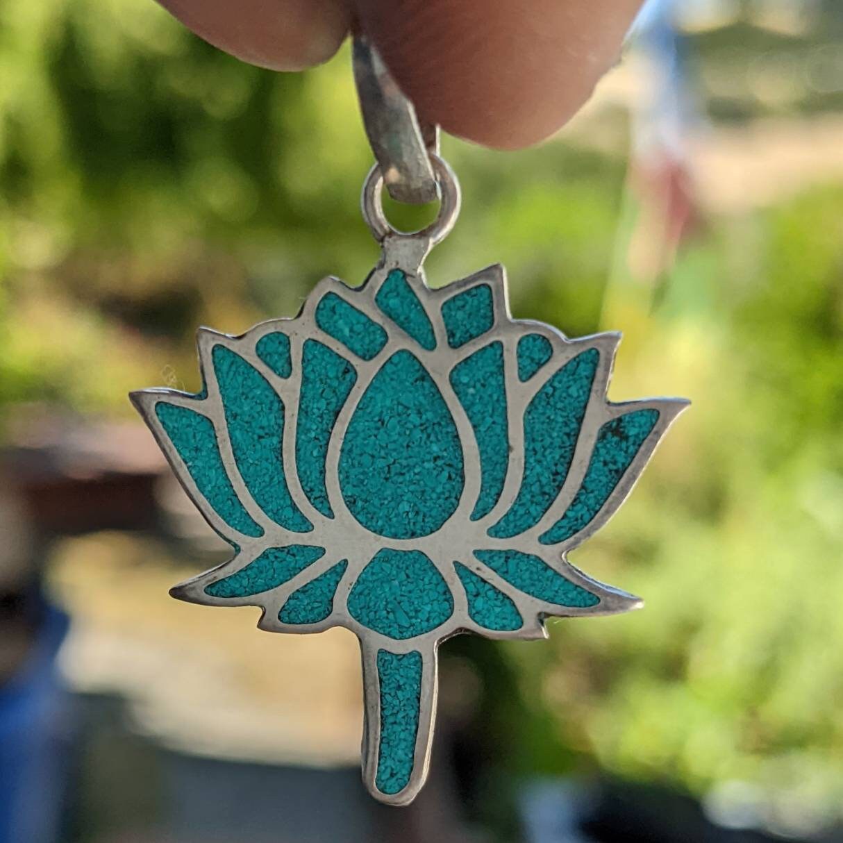 Tibetan Turquoise Lotus Flower Charm: Buddhist Knot Pendant