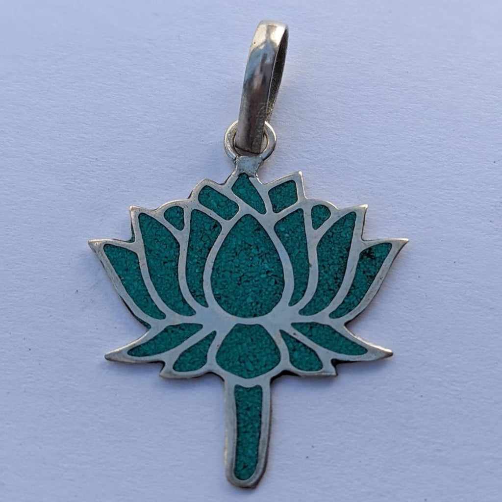 Tibetan Turquoise Lotus Flower Charm: Buddhist Knot Pendant