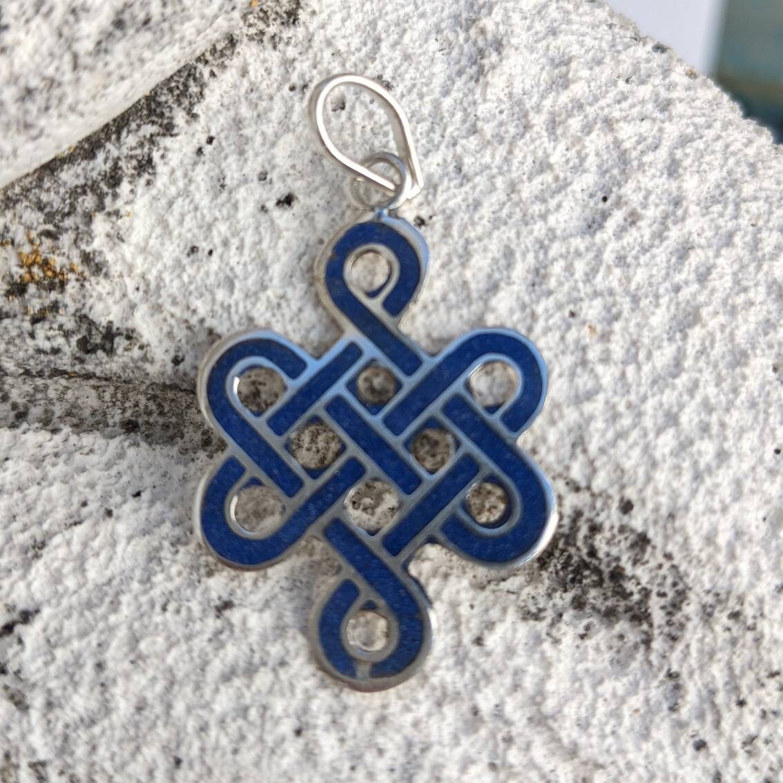 Silver Endless Knot Pendant, Buddhist Compassion Symbol, Interconnection Jewelry