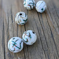 Handmade Conch Shell Om Beads: Himalayan Turquoise Coral Inlay (5pcs 18mm)