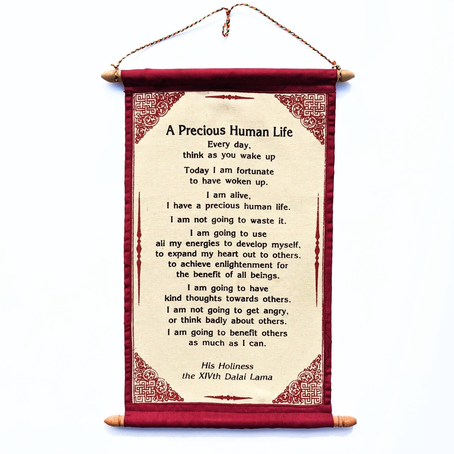 DALAI LAMA QUOTES ~ Cotton Canvas Scroll Natural White Color