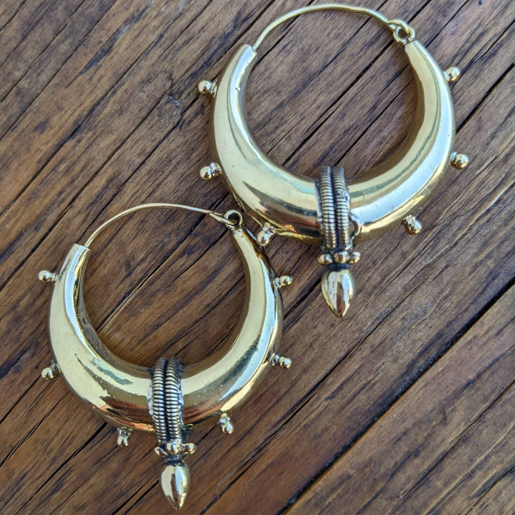 Brass Hoop Earrings: Ethnic Tribal Spike Creole Earrings