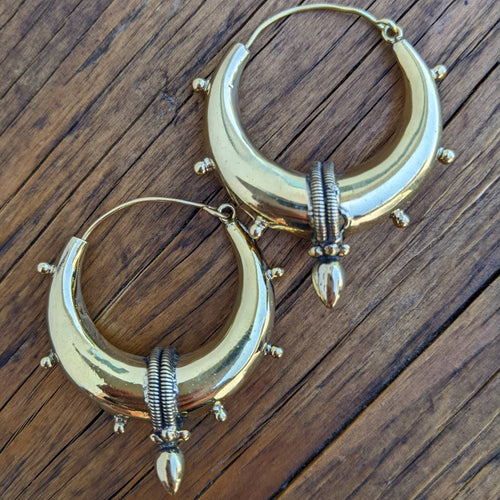 Brass Hoop Earrings: Ethnic Tribal Spike Creole Earrings