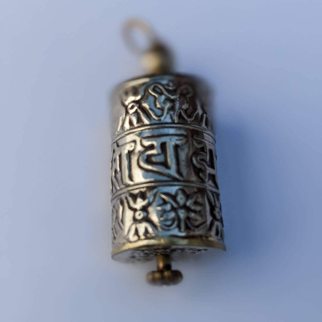Hand made Tibetan Om Mantra carved prayer wheel Key or charm pendant