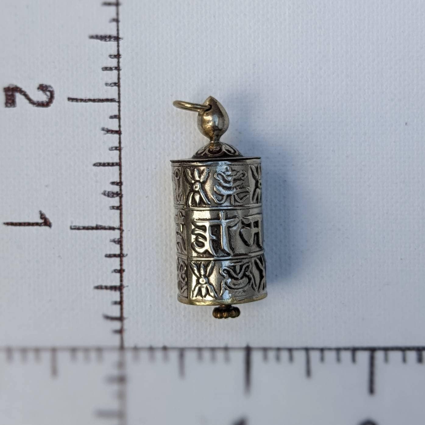 Hand made Tibetan Om Mantra carved prayer wheel Key or charm pendant