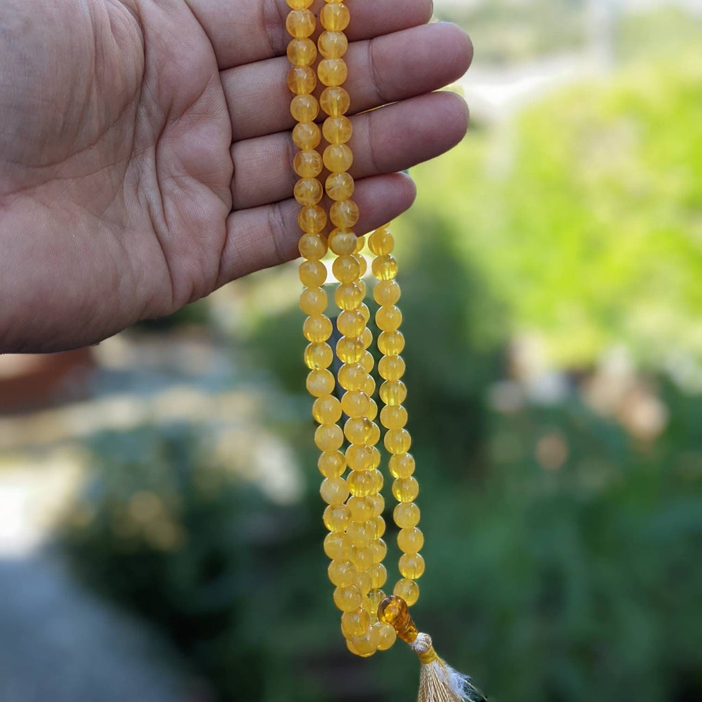 Faux Amber Mala: 108 Bead Buddhist Rosary, Yoga Gift