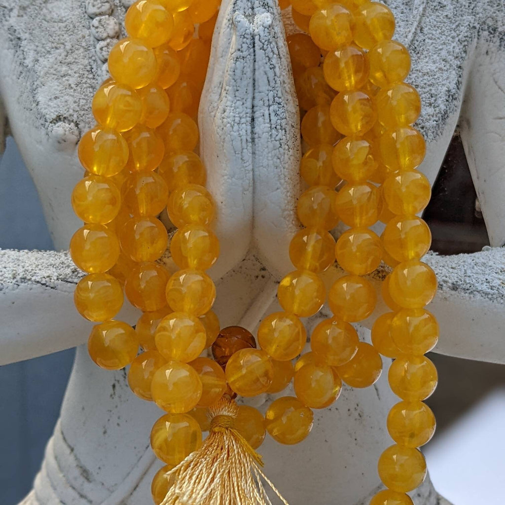 Faux Amber Mala: 108 Bead Buddhist Rosary, Yoga Gift