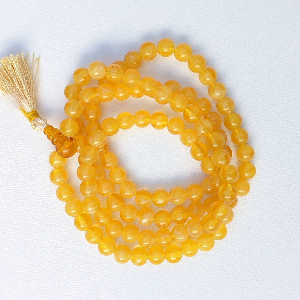 Faux Amber Mala: 108 Bead Buddhist Rosary, Yoga Gift
