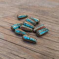 Handcrafted Rice Bean Beads: Brass, Turquoise & Coral Inlays