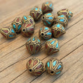 Handcrafted Himalayan Brass Beads: Turquoise Coral Inlays (15mm, 15pc)
