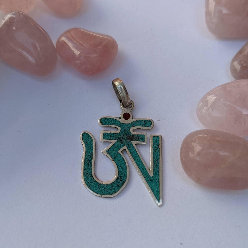 Tibetan Om Pendant: Turquoise Healing Jewelry