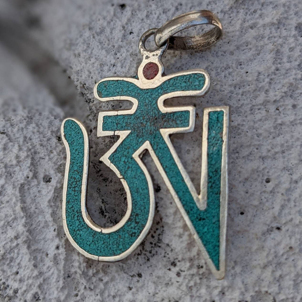 Tibetan Om Pendant: Turquoise Healing Jewelry