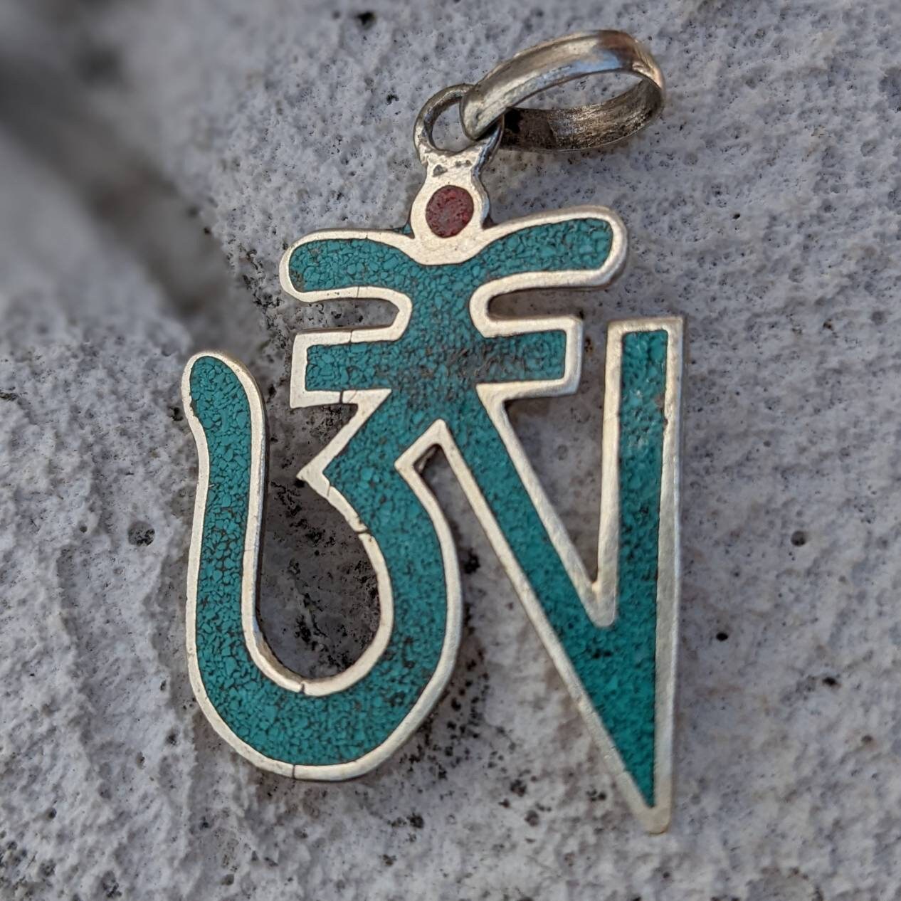 Tibetan Om Pendant: Turquoise Healing Jewelry