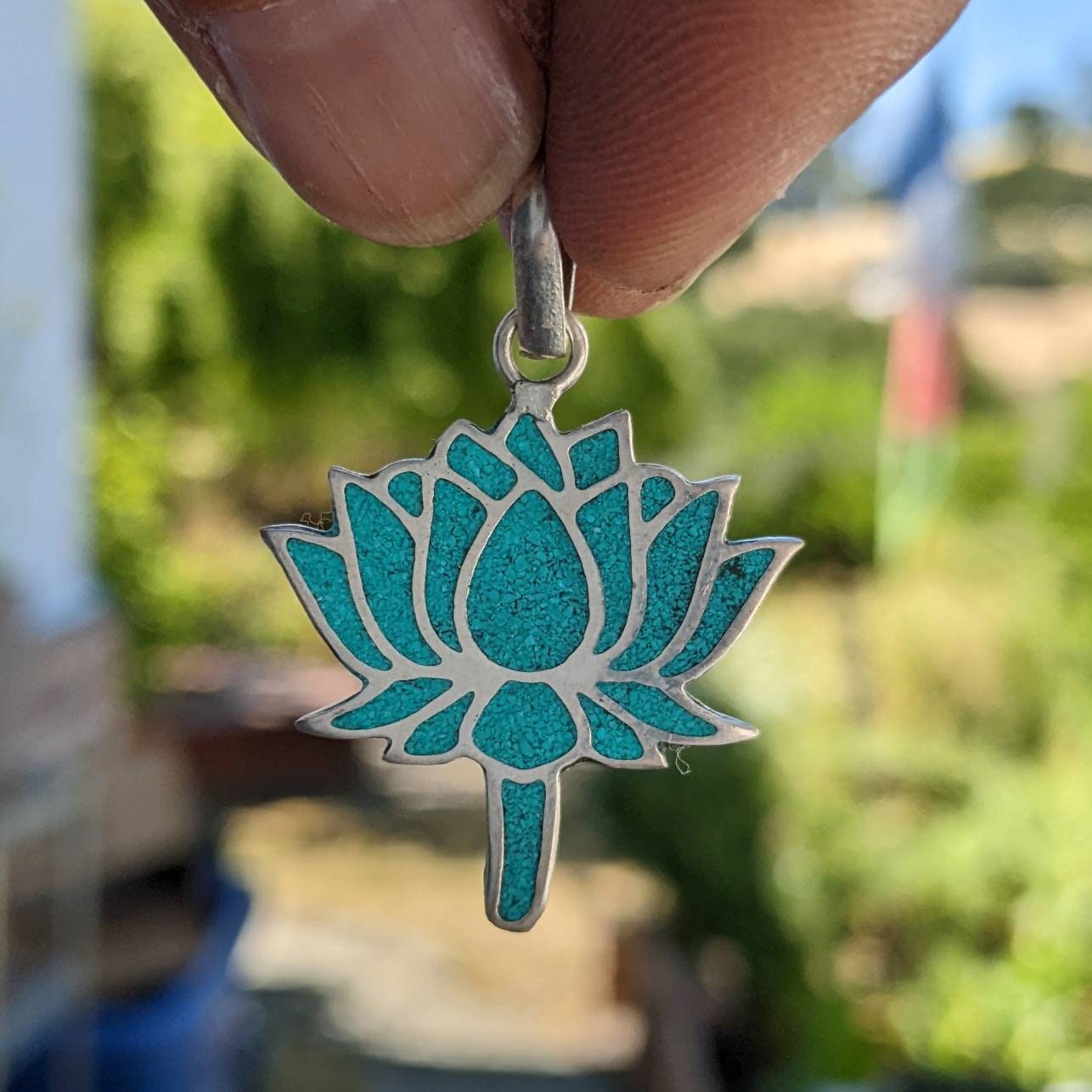 Tibetan Turquoise Lotus Flower Charm: Buddhist Knot Pendant