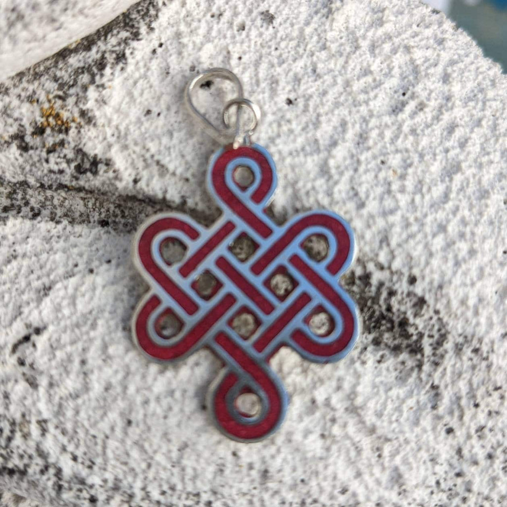 Silver Endless Knot Pendant, Buddhist Compassion Symbol, Interconnection Jewelry