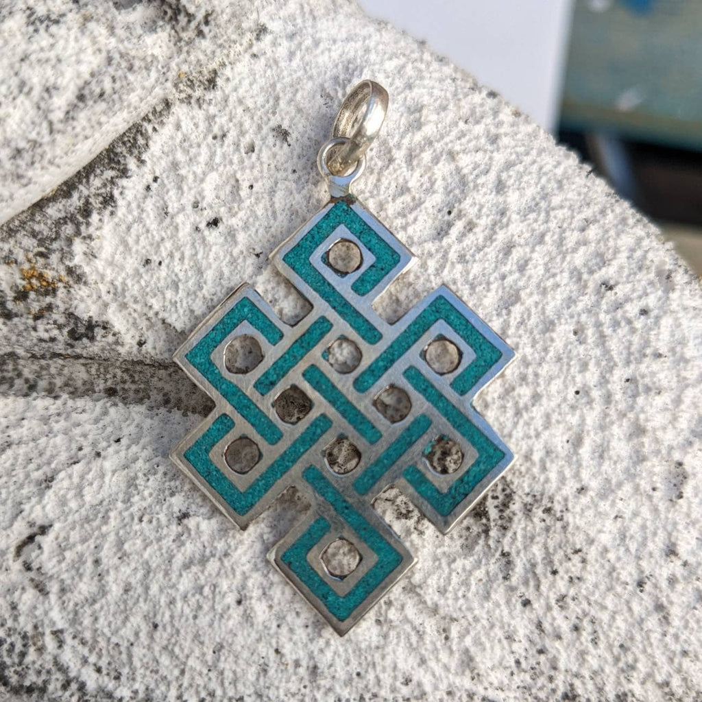 Silver Endless Knot Pendant, Buddhist Compassion Symbol, Interconnection Jewelry