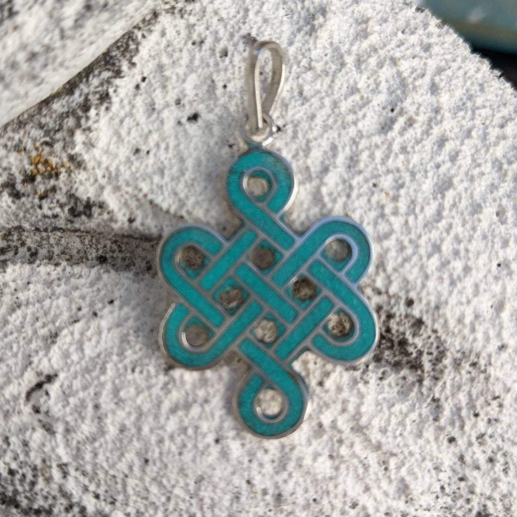 Silver Endless Knot Pendant, Buddhist Compassion Symbol, Interconnection Jewelry