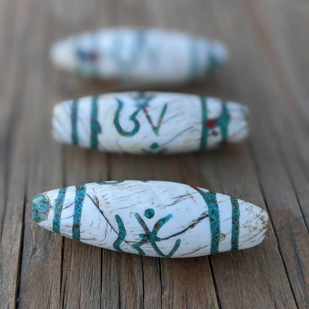 Handmade Conch Shell Om Beads: Himalayan Inlay (2 Pcs)