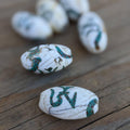 Handmade Conch Shell Om Beads: Turquoise & Coral Inlay (2 pc)