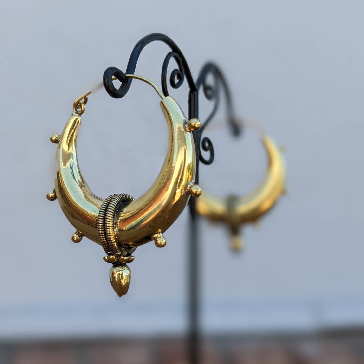 Brass Hoop Earrings: Ethnic Tribal Spike Creole Earrings