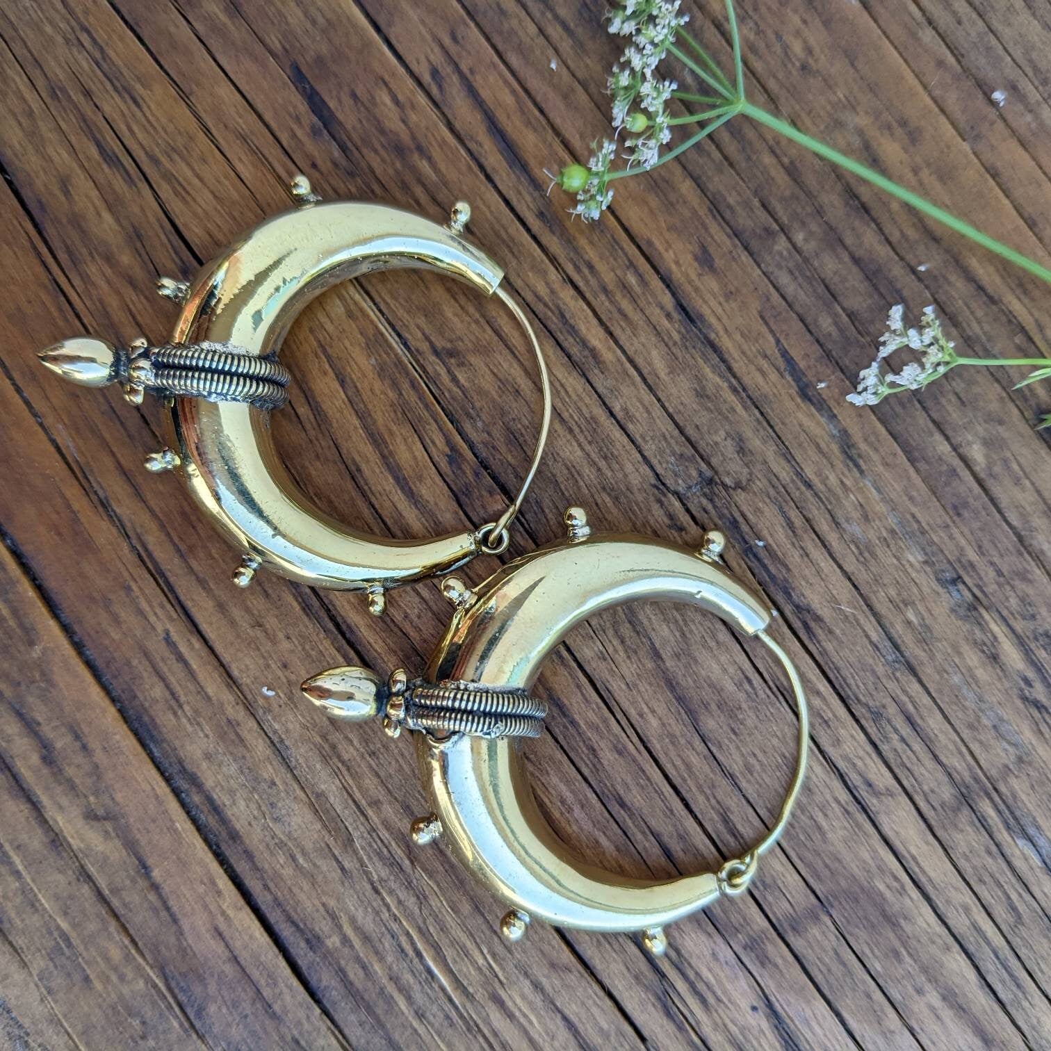 Brass Hoop Earrings: Ethnic Tribal Spike Creole Earrings